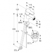 Baterie bideu Kludi, Pure & Easy, cu ventil metalic, crom
